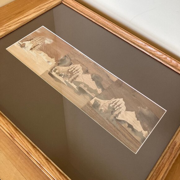 Mountain Forest Wooden Marquetry Framed Picture Inlay Wood Panel Caelin Artworks - Picture 4 of 6